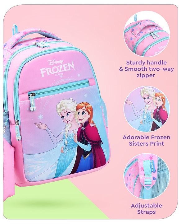 Babyhug Disney Frozen Tic-Tac-Toe School Backpack|2 Main Compartments, 2 Front Pockets, 2 side Bottle Pockets|Water Resistant|Long lasting and Durable Zippers | Comfortable back cushioning | For School, Travel and Outdoors|Lavender- 15.8 inches
