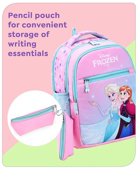 Babyhug Disney Frozen Tic-Tac-Toe School Backpack|2 Main Compartments, 2 Front Pockets, 2 side Bottle Pockets|Water Resistant|Long lasting and Durable Zippers | Comfortable back cushioning | For School, Travel and Outdoors|Lavender- 15.8 inches