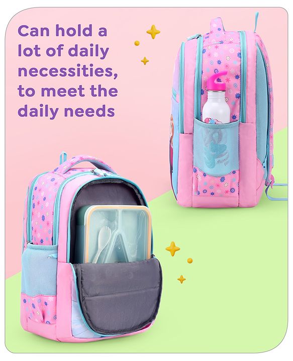 Babyhug Disney Frozen Tic-Tac-Toe School Backpack|2 Main Compartments, 2 Front Pockets, 2 side Bottle Pockets|Water Resistant|Long lasting and Durable Zippers | Comfortable back cushioning | For School, Travel and Outdoors|Lavender- 15.8 inches