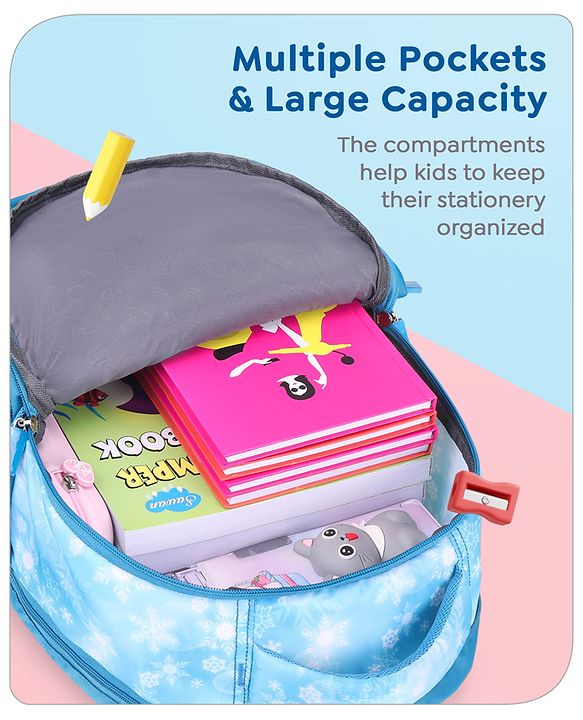 Babyhug Disney Frozen Tic-Tac-Toe School Backpack|2 Main Compartments, 2 Front Pockets, 2 side Bottle Pockets|Water Resistant|Long lasting and Durable Zippers | Comfortable back cushioning | For School, Travel and Outdoors|Lavender- 15.8 inches