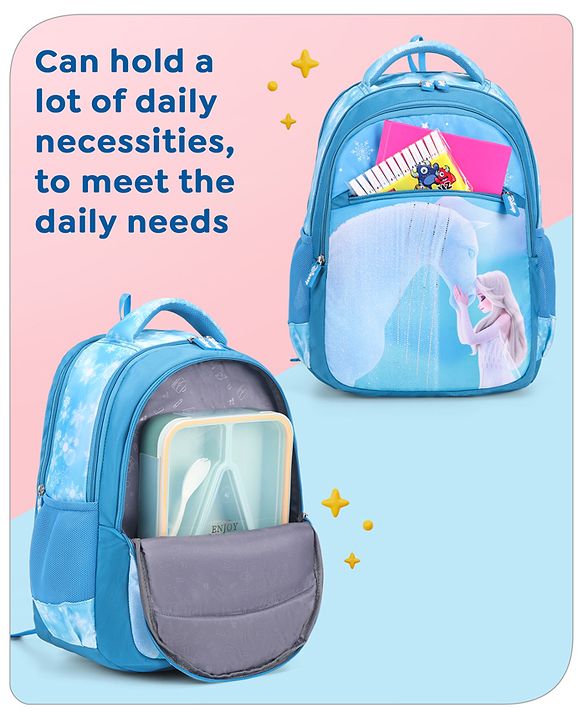 Babyhug Disney Frozen Tic-Tac-Toe School Backpack|2 Main Compartments, 2 Front Pockets, 2 side Bottle Pockets|Water Resistant|Long lasting and Durable Zippers | Comfortable back cushioning | For School, Travel and Outdoors|Lavender- 15.8 inches