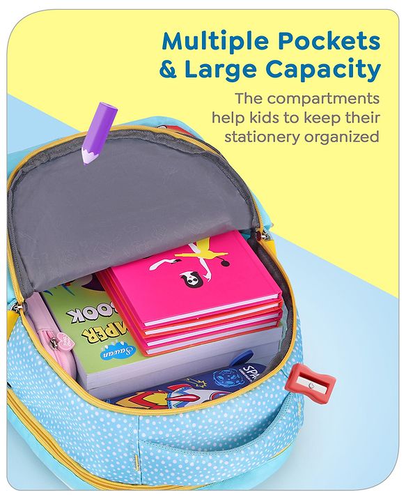 Babyhug Disney Mickey Mouse School Backpack|2 Main Compartments, 2 Front Pockets, 2 side Bottle Pockets|Water Resistant|Long lasting and Durable Zippers | Comfortable back cushioning | For School, Travel and Outdoors|Blue- 15.8 inches