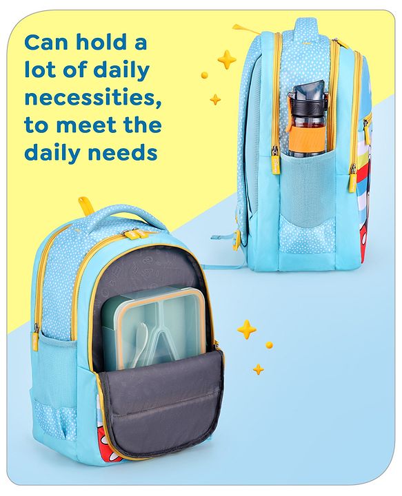 Babyhug Disney Mickey Mouse School Backpack|2 Main Compartments, 2 Front Pockets, 2 side Bottle Pockets|Water Resistant|Long lasting and Durable Zippers | Comfortable back cushioning | For School, Travel and Outdoors|Blue- 15.8 inches