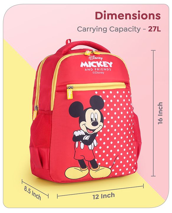 Babyhug Disney Mickey Mouse School Backpack|2 Main Compartments, 2 Front Pockets, 2 side Bottle Pockets|Water Resistant|Long lasting and Durable Zippers | Comfortable back cushioning | For School, Travel and Outdoors|Blue- 15.8 inches