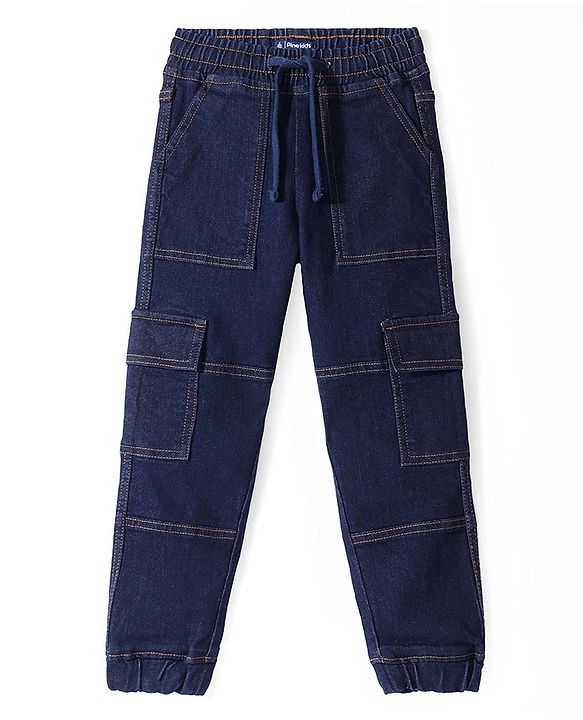 Pine Kids Cotton Elastane Woven Full Length Denim Jeans with Draw Cord - Dark Blue