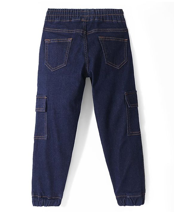 Pine Kids Cotton Elastane Woven Full Length Denim Jeans with Draw Cord - Dark Blue
