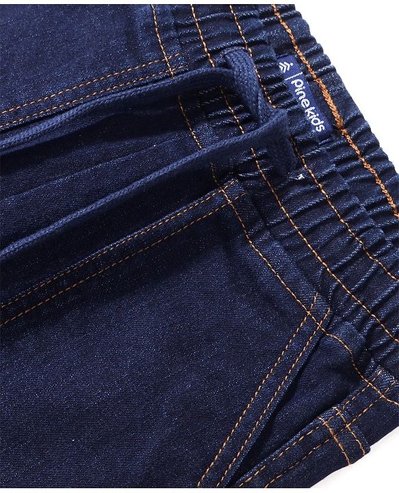 Pine Kids Cotton Elastane Woven Full Length Denim Jeans with Draw Cord - Dark Blue