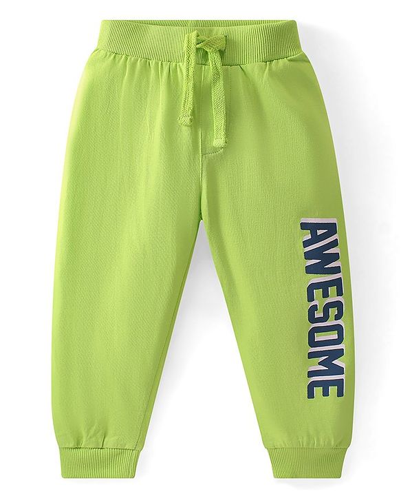 Babyhug Cotton Full Length Lounge and Track Pant Solid & Text Print Pack of 3 - Multicolour