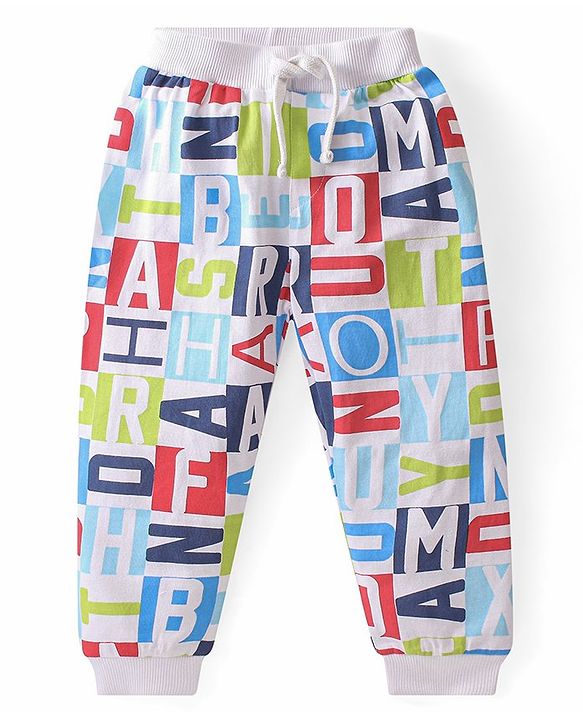 Babyhug Cotton Full Length Lounge and Track Pant Solid & Text Print Pack of 3 - Multicolour