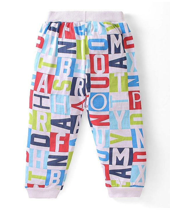 Babyhug Cotton Full Length Lounge and Track Pant Solid & Text Print Pack of 3 - Multicolour