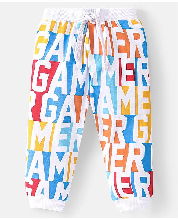 Babyhug Cotton Knit Full Length Track Pant Basketball Print Pack of 3 - Blue Yellow & White