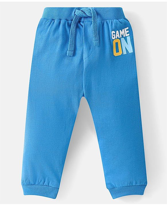 Babyhug Cotton Knit Full Length Track Pant Basketball Print Pack of 3 - Blue Yellow & White