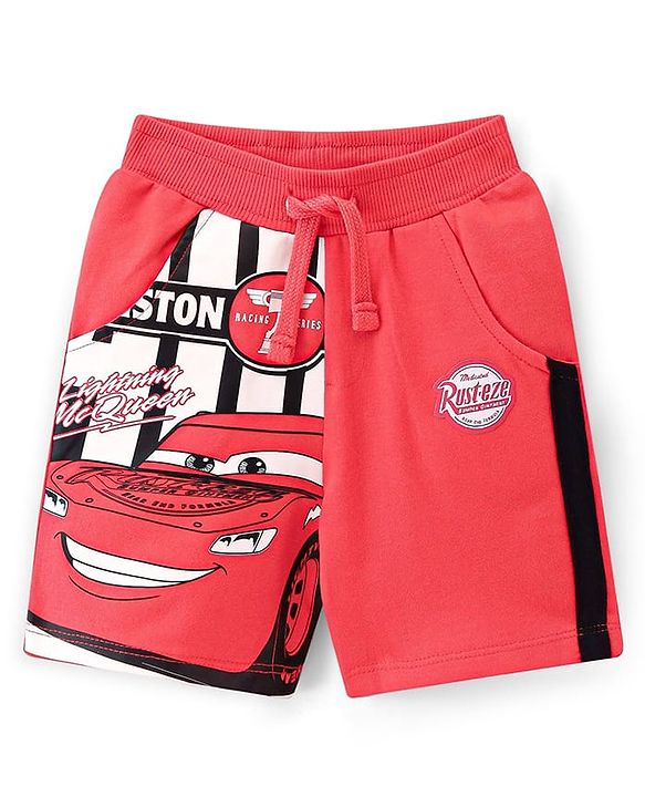 Babyhug Disney Cotton Shorts With Pixar Cars Graphics - Red