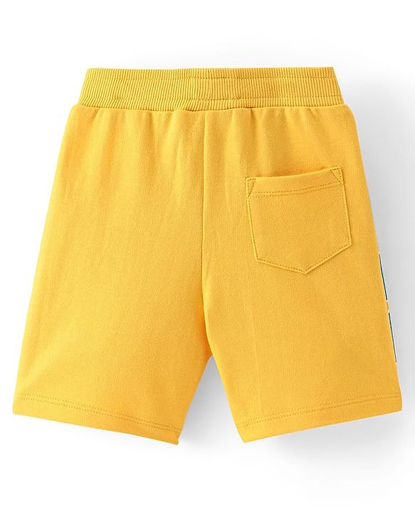 Babyhug Disney Cotton Knit Shorts with Mickey Mouse Graphics - Yellow