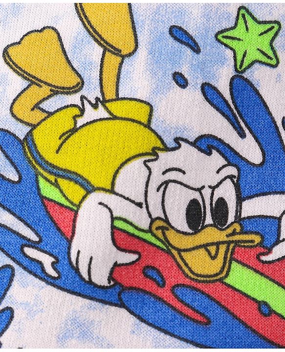 Babyhug Disney Cotton Terry Knit Knee Length Shorts With Mickey Mouse Print - Blue