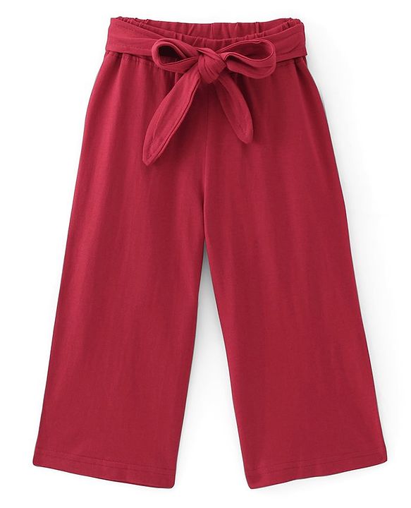 Babyhug Single Jersey Cotton Knit Full Length Culottes Solid Colour - Maroon