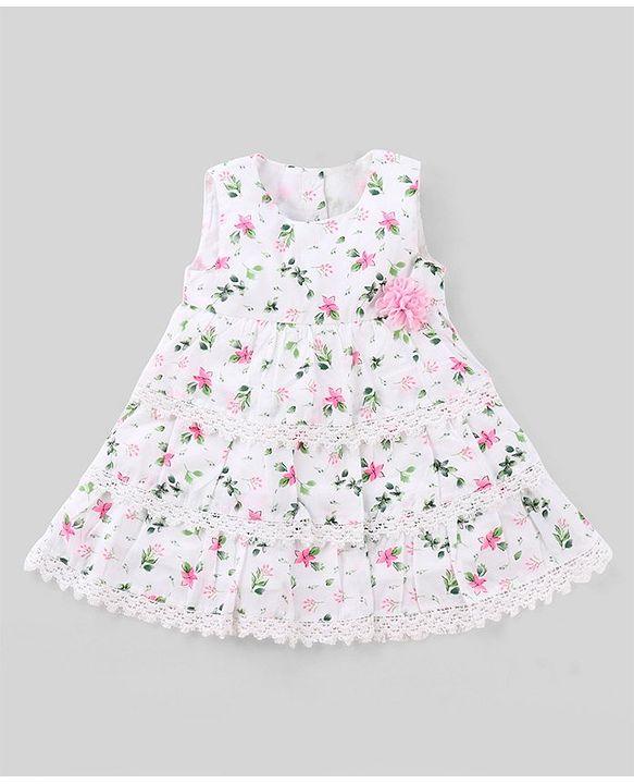 Babyhug 100% Cotton Woven Sleeveless Frock With Cap Floral Print - Pink