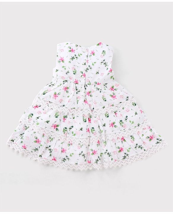 Babyhug 100% Cotton Woven Sleeveless Frock With Cap Floral Print - Pink