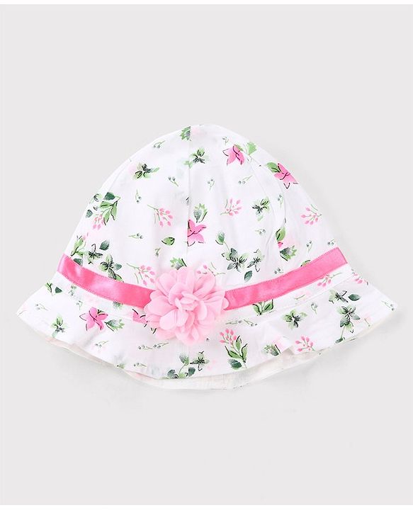 Babyhug 100% Cotton Woven Sleeveless Frock With Cap Floral Print - Pink