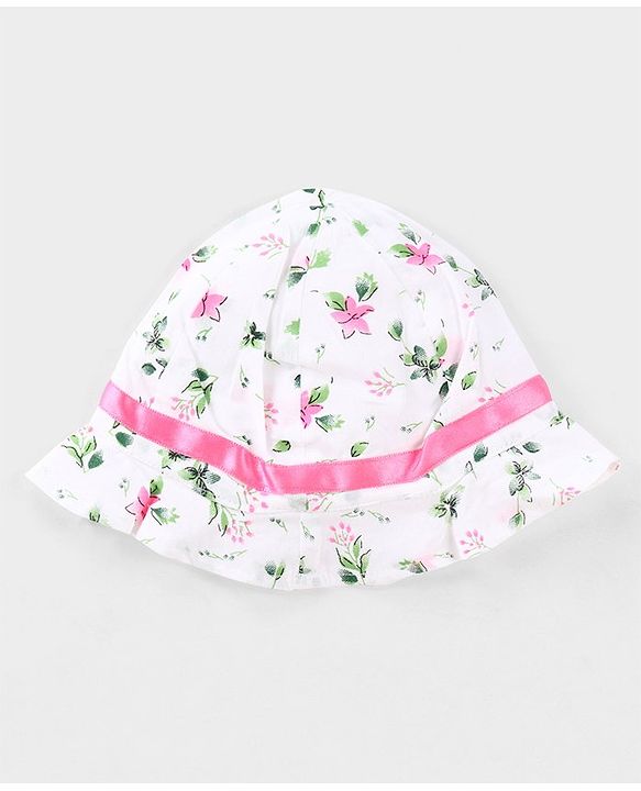 Babyhug 100% Cotton Woven Sleeveless Frock With Cap Floral Print - Pink