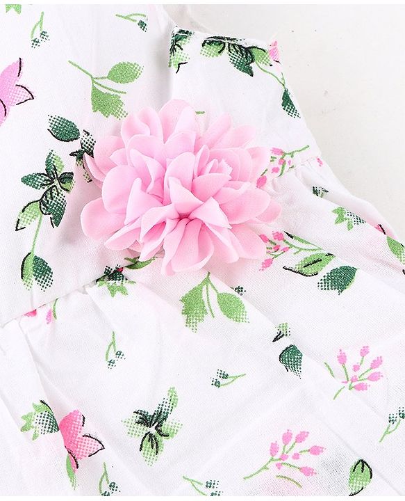 Babyhug 100% Cotton Woven Sleeveless Frock With Cap Floral Print - Pink