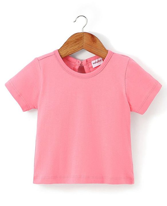 Babyhug 100% Cotton Denim Woven Frock & Knit Half Sleeves Inner T-Shirt with Hand Bag - Blue & Pink