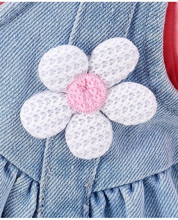 Babyhug 100% Cotton Denim Woven Frock & Knit Half Sleeves Inner T-Shirt with Hand Bag - Blue & Pink