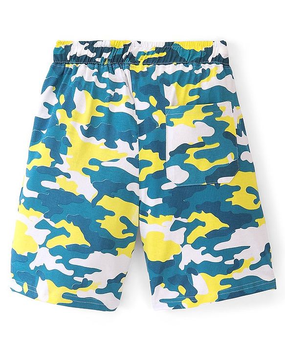 Pine Kids Cotton Knit Half Sleeves Night Suit With Camouflage Print - Navy Blue & Yellow