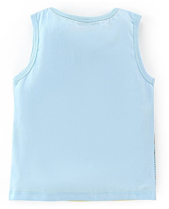 Babyhug Cotton Sleeveless T-Shirt With Beach Graphics - Blue