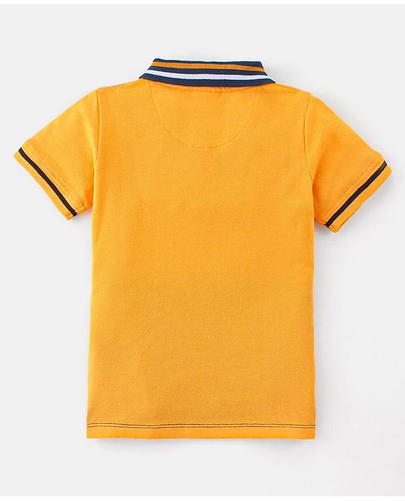 Babyhug 100% Cotton Knit Half Sleeves Polo T-Shirt Cut & Sew Design with Text Graphics - Yellow White & Blue