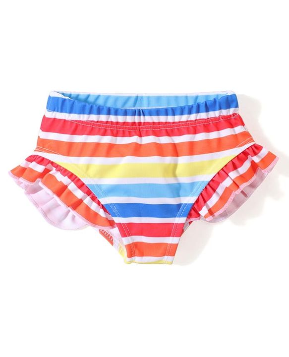 Babyhug Sleeveless Two Piece Striped Swimsuit - Multicolour