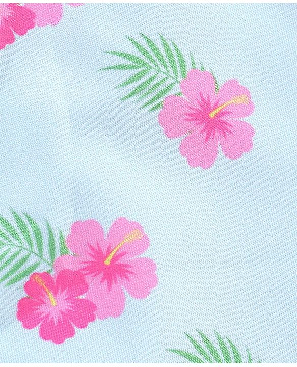 Babyhug Sleeveless V Cut Swimsuit Frill Design & Floral Print - Blue