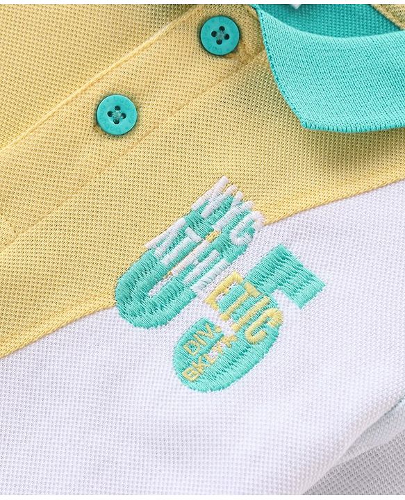 Babyhug 100% Cotton Knit Half Sleeves Polo T-Shirt With Text Embroidery Detailing - Multicolor