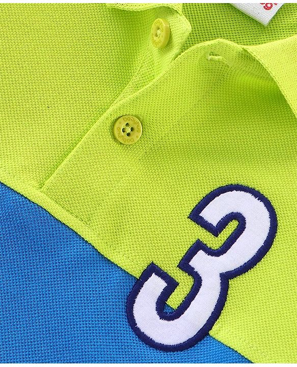 Babyhug 100% Cotton Knit Half Sleeves Cut and Sew Pattern Polo T-Shirt with Embroidery Detailing - Blue & Green