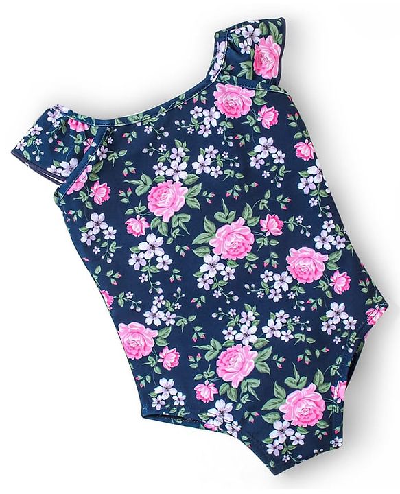 Babyhug Sleeveless V Cut Swimsuit Floral Print - Navy Blue