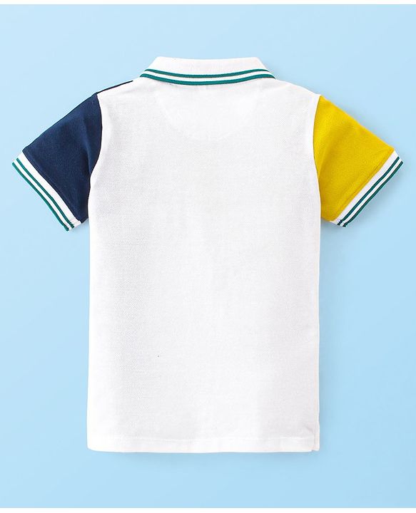 Babyhug 100% Cotton Knit Half Sleeves Polo T-Shirt Cut & Sew Design - Yellow White & Navy Blue