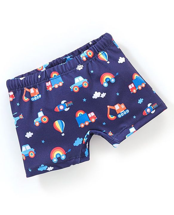 Babyhug Vehicle Print Swimming Trunk - Navy Blue
