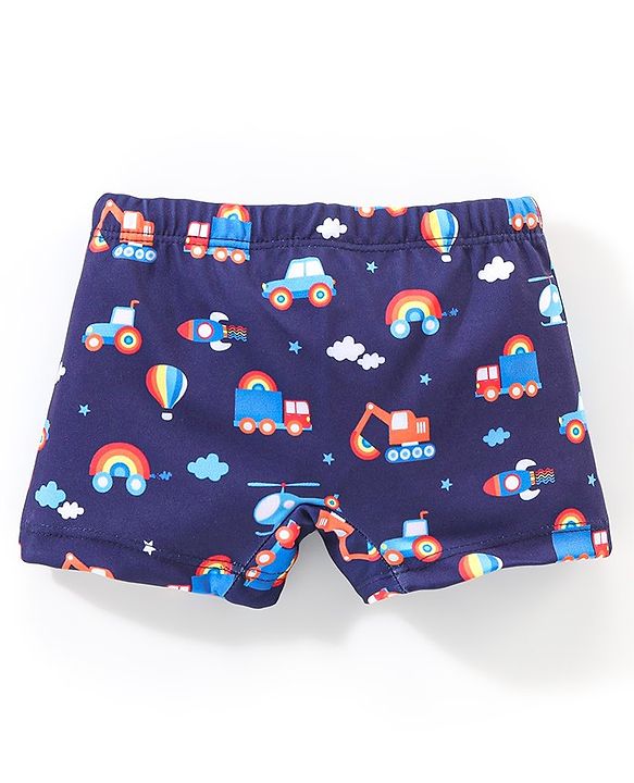 Babyhug Vehicle Print Swimming Trunk - Navy Blue