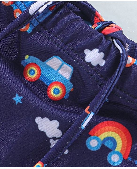 Babyhug Vehicle Print Swimming Trunk - Navy Blue