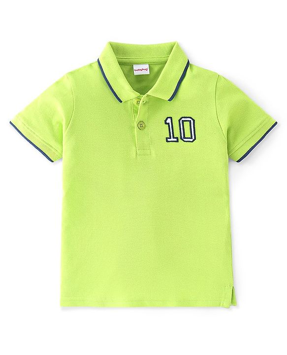Babyhug 100% Cotton Half Sleeves Polo T-Shirt with Applique Detailing- Lime Green