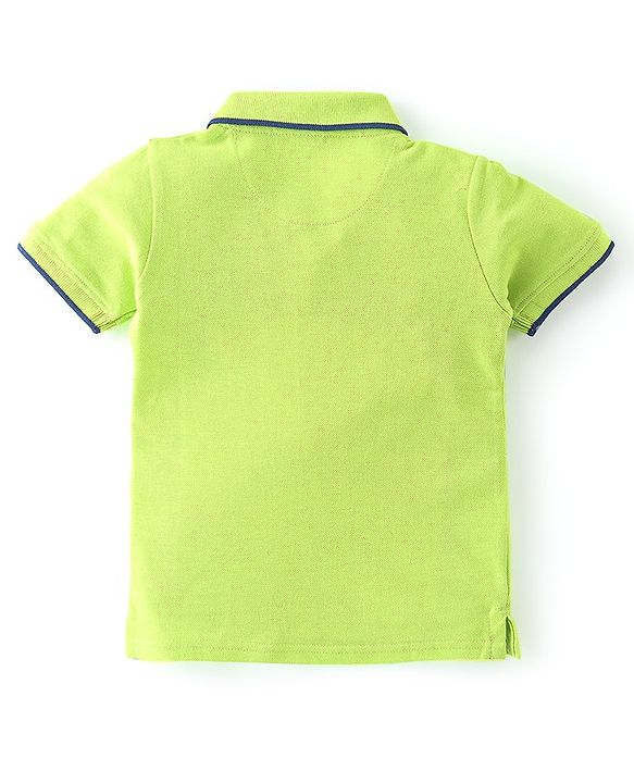 Babyhug 100% Cotton Half Sleeves Polo T-Shirt with Applique Detailing- Lime Green