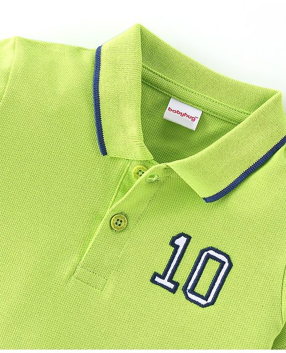 Babyhug 100% Cotton Half Sleeves Polo T-Shirt with Applique Detailing- Lime Green