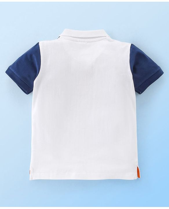 Babyhug Cotton Knit  Half Sleeves Polo T-Shirt with Car Graphics - White
