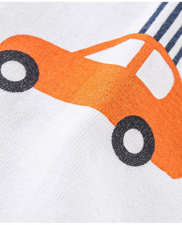 Babyhug Cotton Knit  Half Sleeves Polo T-Shirt with Car Graphics - White