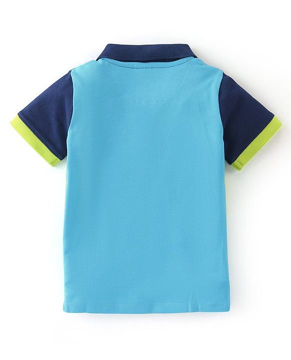Babyhug Cotton Half Sleeves Polo T-Shirt With Boat Graphics & Applique Detailing - Blue