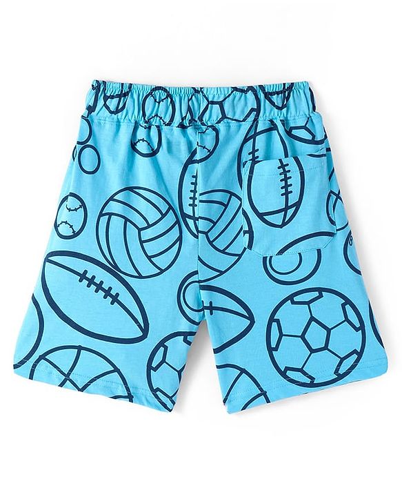 Pine Kids Single Jersey Knit Half Sleeves Text & Ball Printed Night Suit - Light Blue