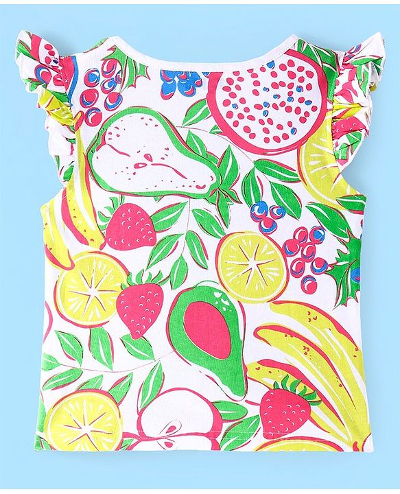 Pine Kids Cotton Knit Frill Sleeves Night Suit With Fruits Print - Multicolor