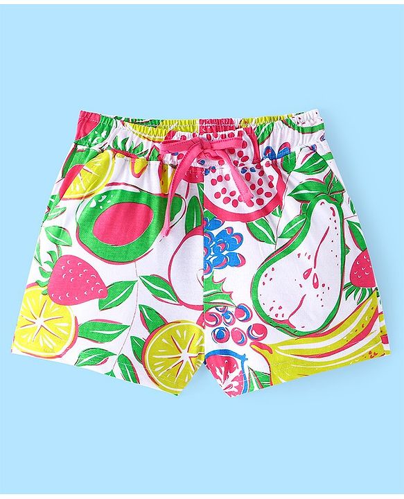 Pine Kids Cotton Knit Frill Sleeves Night Suit With Fruits Print - Multicolor