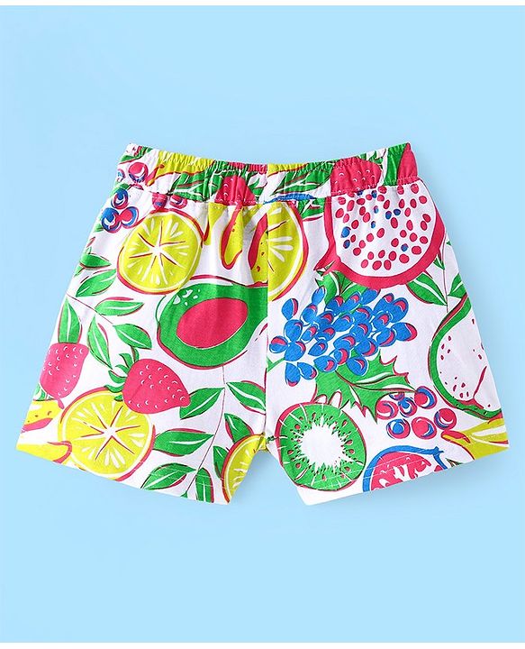 Pine Kids Cotton Knit Frill Sleeves Night Suit With Fruits Print - Multicolor