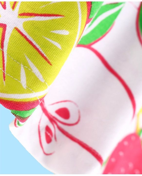 Pine Kids Cotton Knit Frill Sleeves Night Suit With Fruits Print - Multicolor